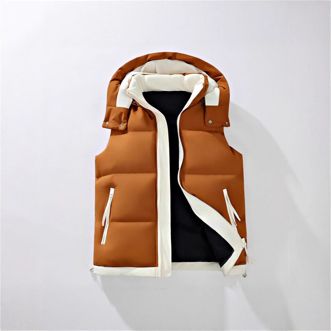 Men's Padded Quilted Vest with Detachable Hood, Contrast Piping and Drawstring Mune Fashion