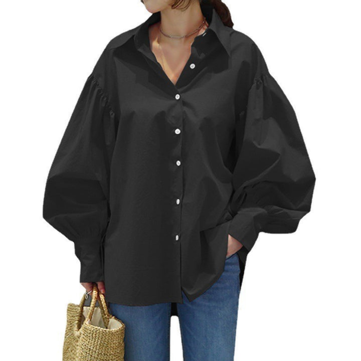 Women's Oversize Blouse with Balloon Sleeves and Shirt Collar Mune Fashion
