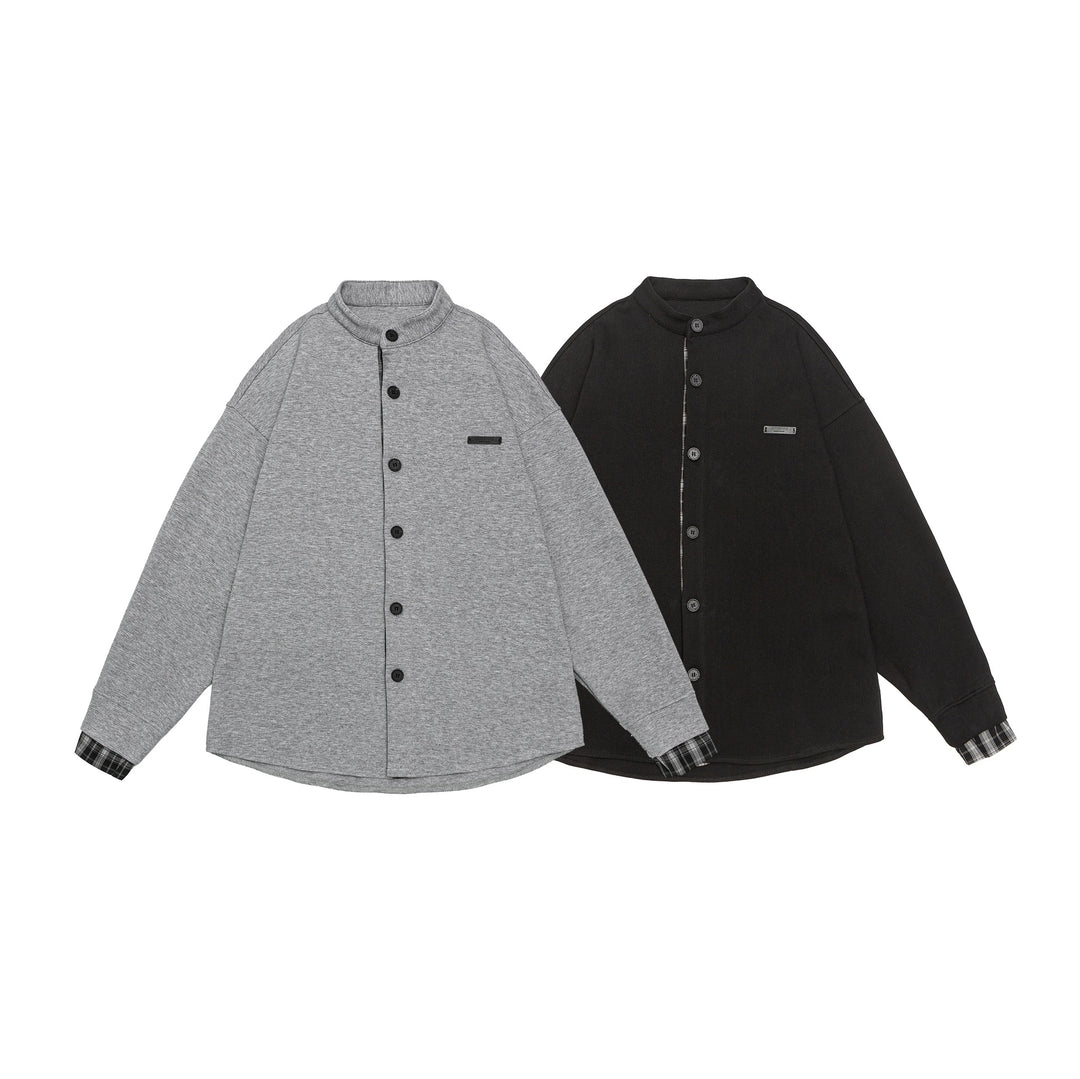 Unisex Oversized Sweat Jacket in Shirt Jacket Look with Stand-Up Collar Mune Fashion