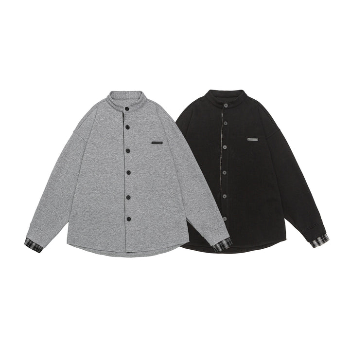 Unisex Oversized Sweat Jacket in Shirt Jacket Look with Stand-Up Collar Mune Fashion