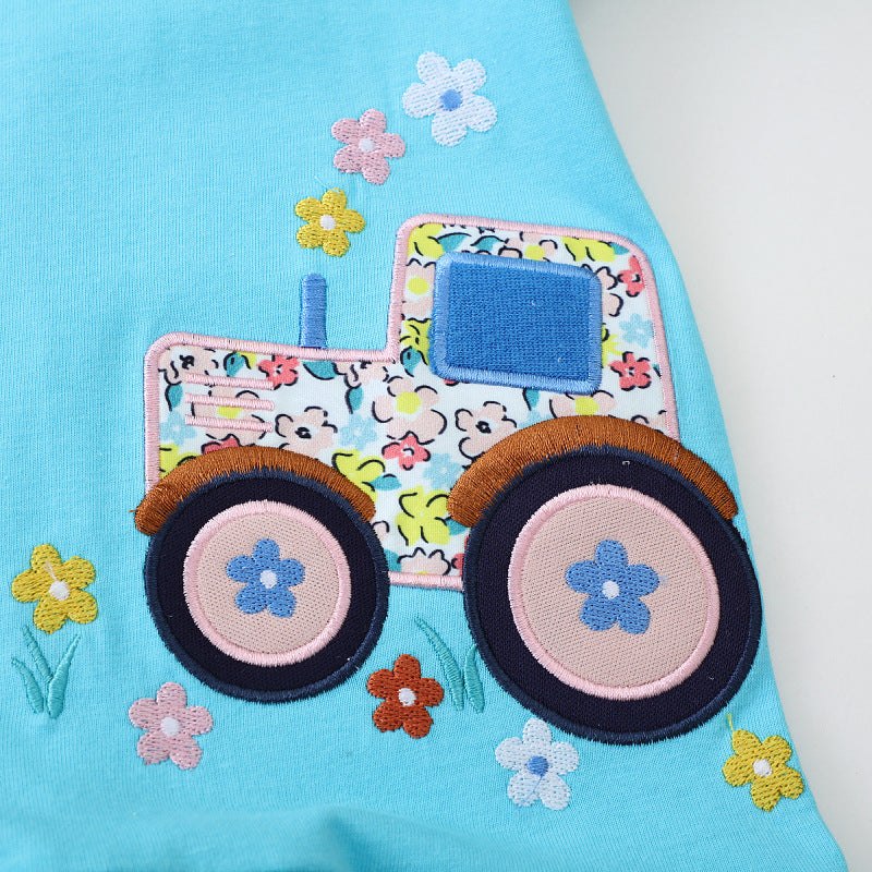 Girls Tulle Dress with Playful Llama and Tractor Design Mune Fashion