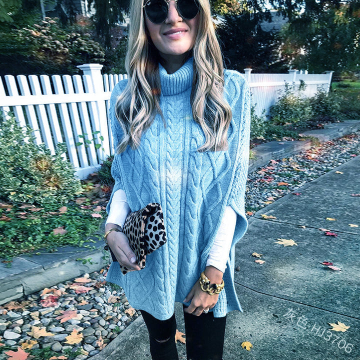 Ladies nan kastiger knit poncho with high turtleneck, cable structure and side slits Mune Fashion
