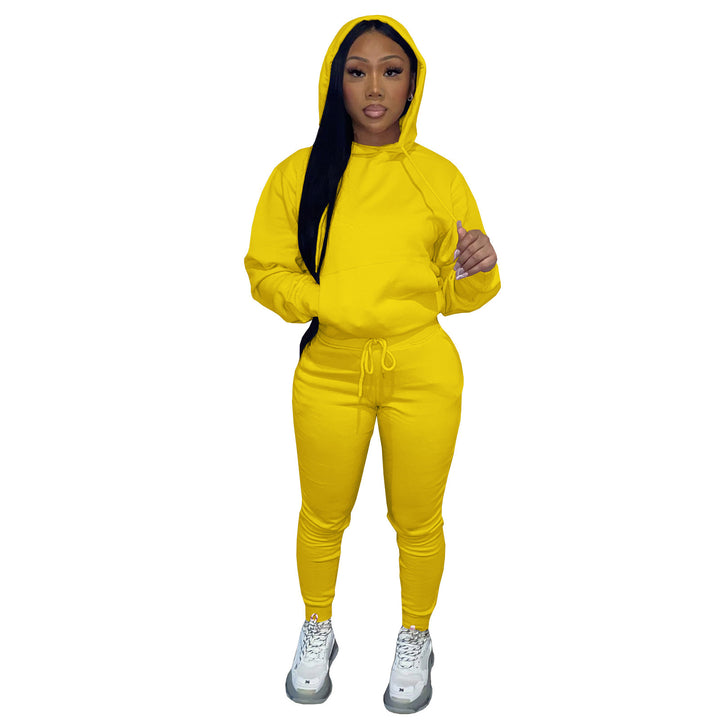 Women's Hooded Lounge Set with Kangaroo Pocket Tailored Jogging Pants and Cuffs Mune Fashion