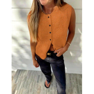 Women knitted sleeveless button vest with ribbed collar Mune Fashion