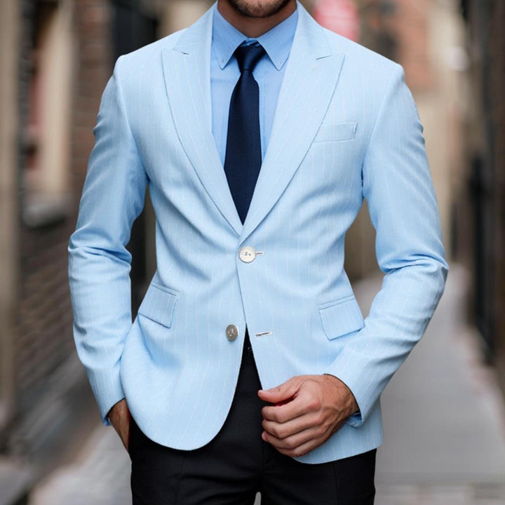 Men's tailored pinstripe blazer made of lightweight twill with a notched lapel and concealed side pockets Mune Fashion