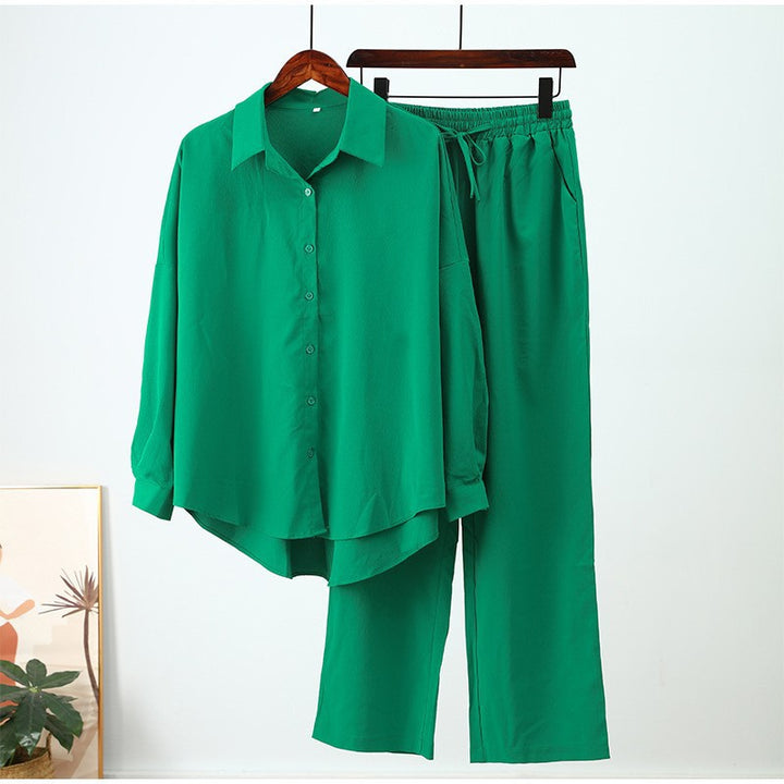 Women's relaxed two-piece lounge set with oversized shirt and elastic waistband pants Mune Fashion