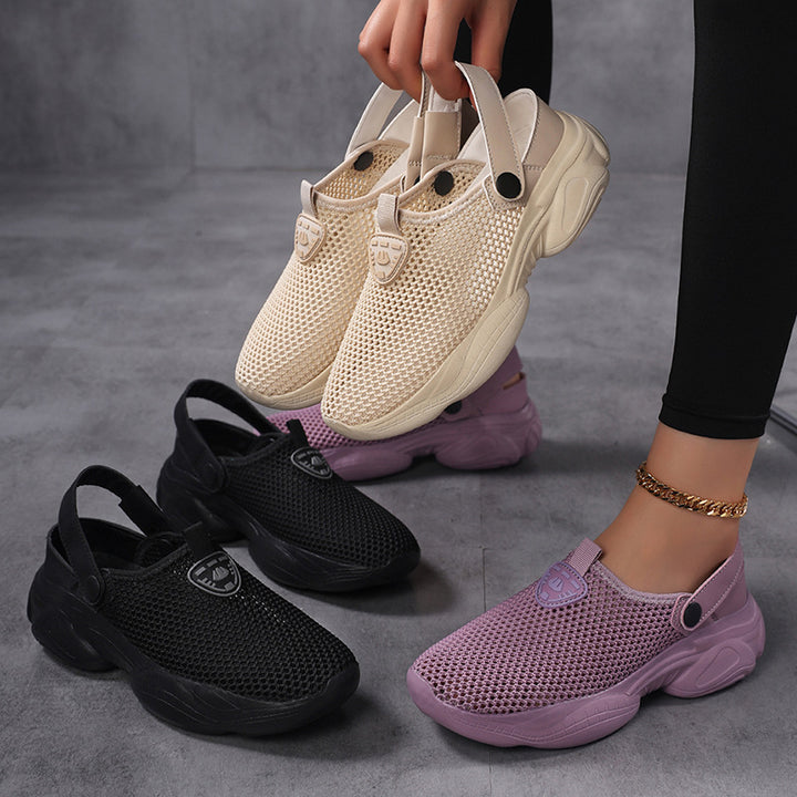 Women’s lightweight knitted slip-on shoes with mesh upper, shock-absorbing platform sole and adjustable heel strap Mune Fashion
