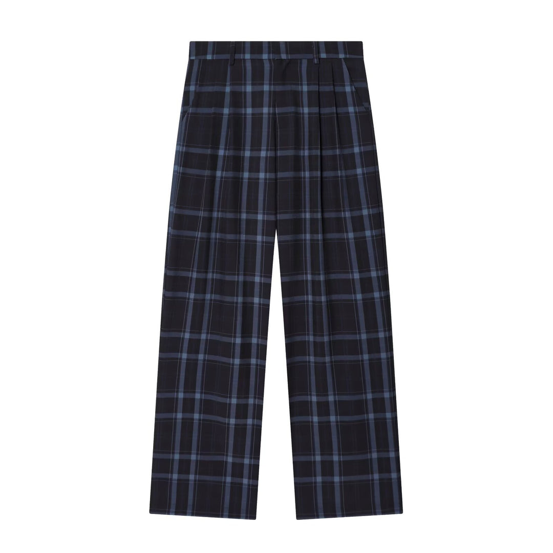 Women's high-waisted checked trousers with wide leg, crease and belt loops Mune Fashion
