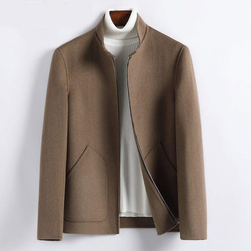 Men's Elegant Short Jacket made of Wool Blend with Stand-Up Collar, Concealed Zipper, and Shaped Insert Pockets Mune Fashion