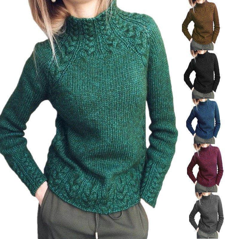 Women's chunky-knit cable-pattern sweater with stand-up collar and tailored fit Mune Fashion
