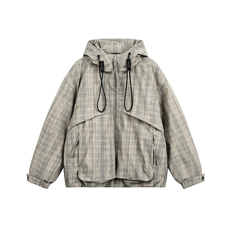 Unisex Oversize Utility Hoodie with checkered pattern and drawstring Mune Fashion
