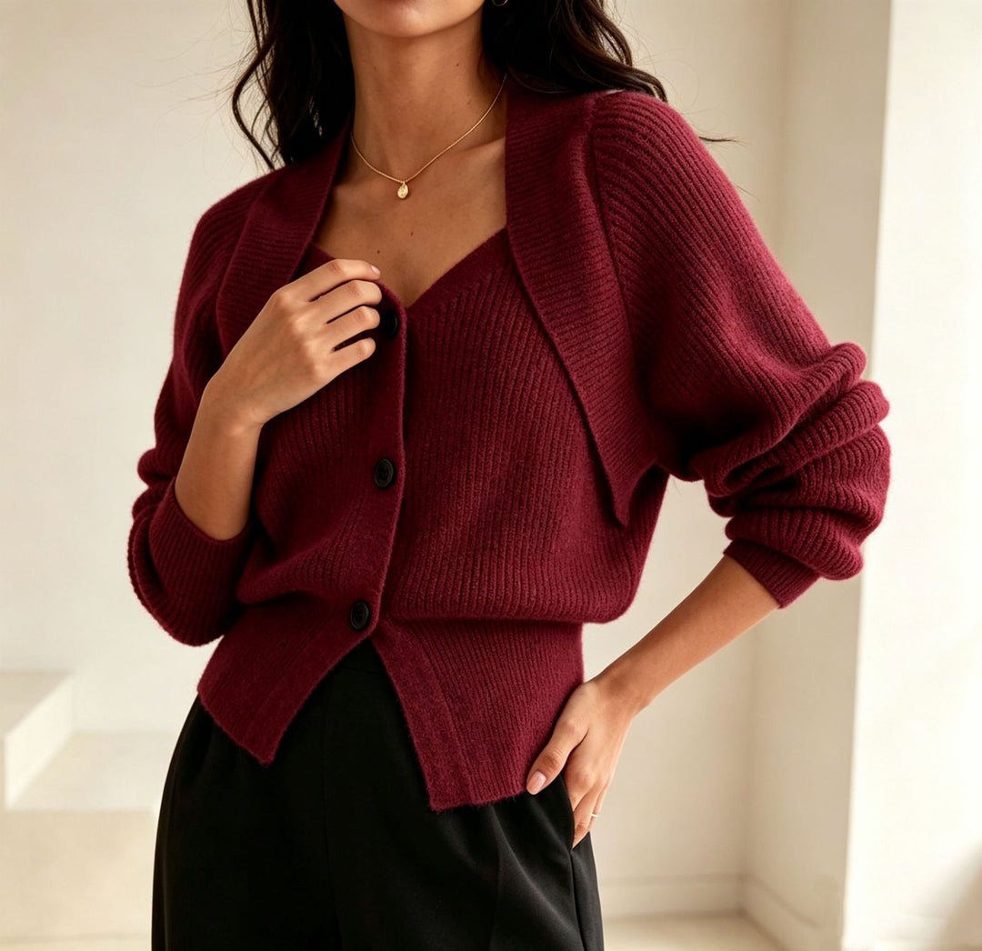 Women's oversized fine knit cardigan with V-neck and button placket Mune Fashion