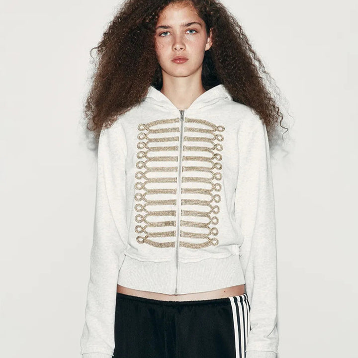 Women's cropped hoodie sweatshirt with gold parade ribbon embroidery Mune Fashion