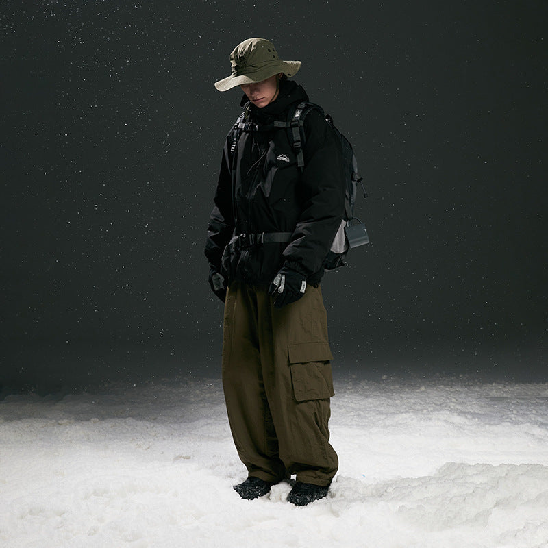 Men's Padded Tech Outdoor Jacket with Adjustable Waist Belt, Utility Attachments and Hidden Hood Mune Fashion