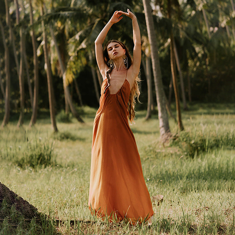 Ladies Elegant Maxi Dress with Deep V Neckline Mune Fashion