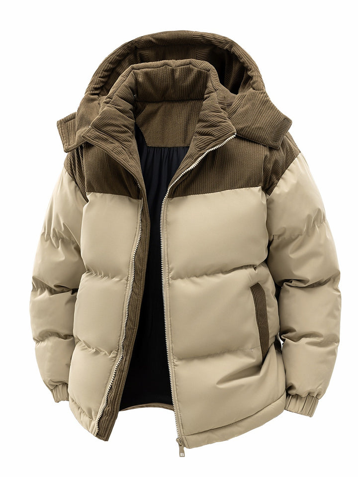 Men's quilted jacket with corduroy trim, high collar & thermal lining Mune Fashion