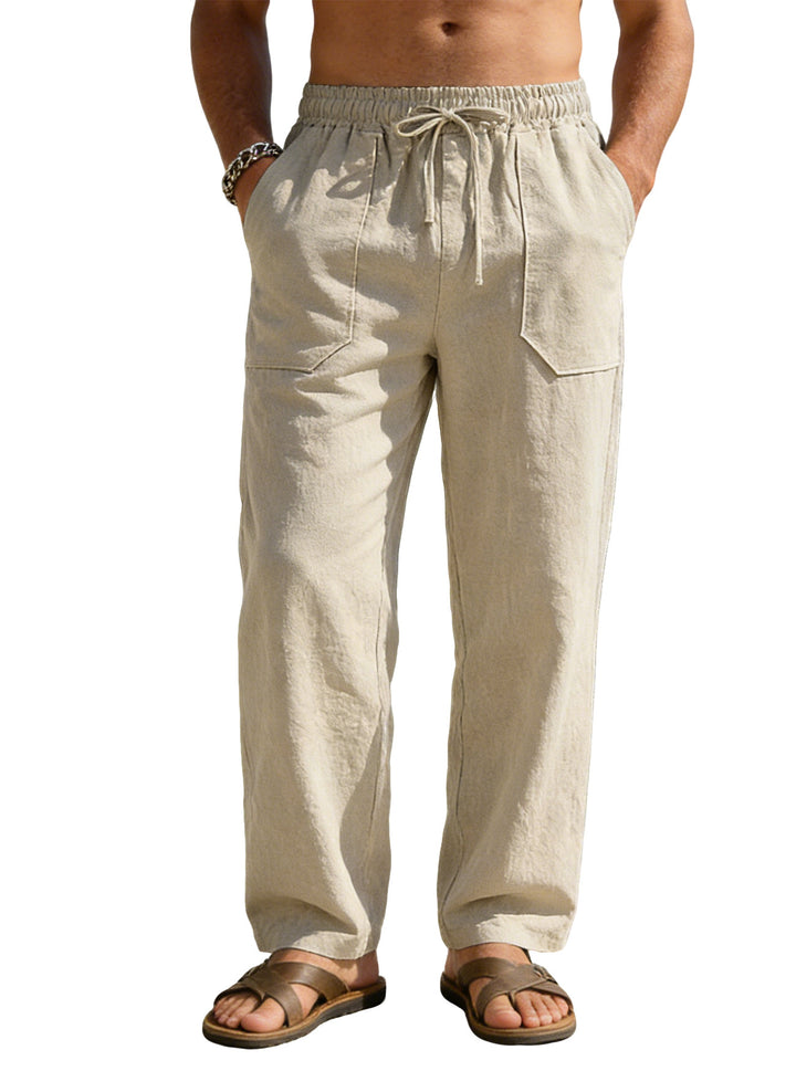 Men's wide Relaxed pants made of linen blend with drawstring waistband and patch leg pockets Mune Fashion