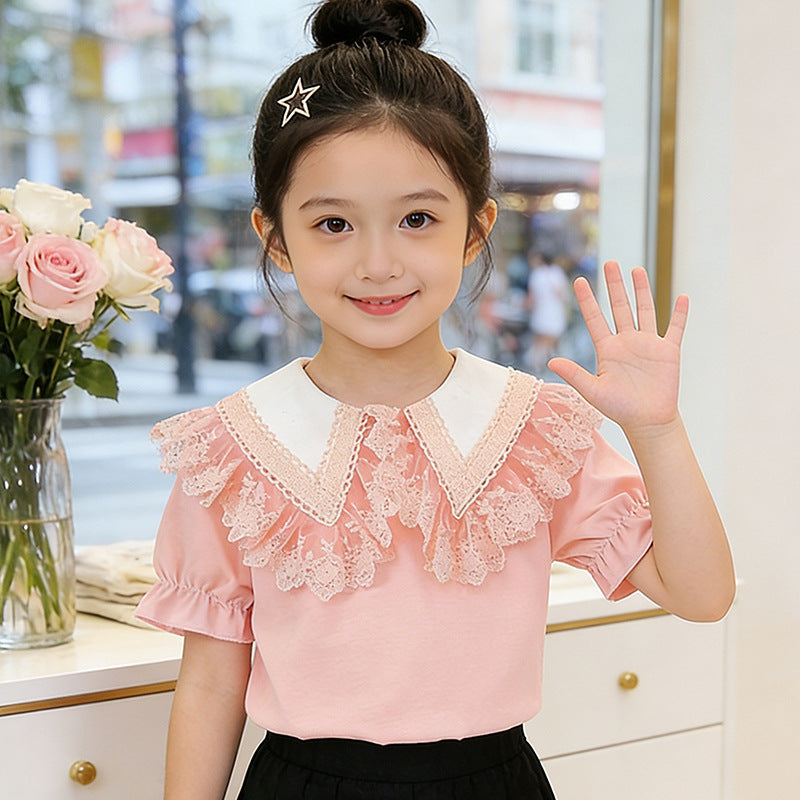 Girl blouse with trendy lace collar Mune Fashion