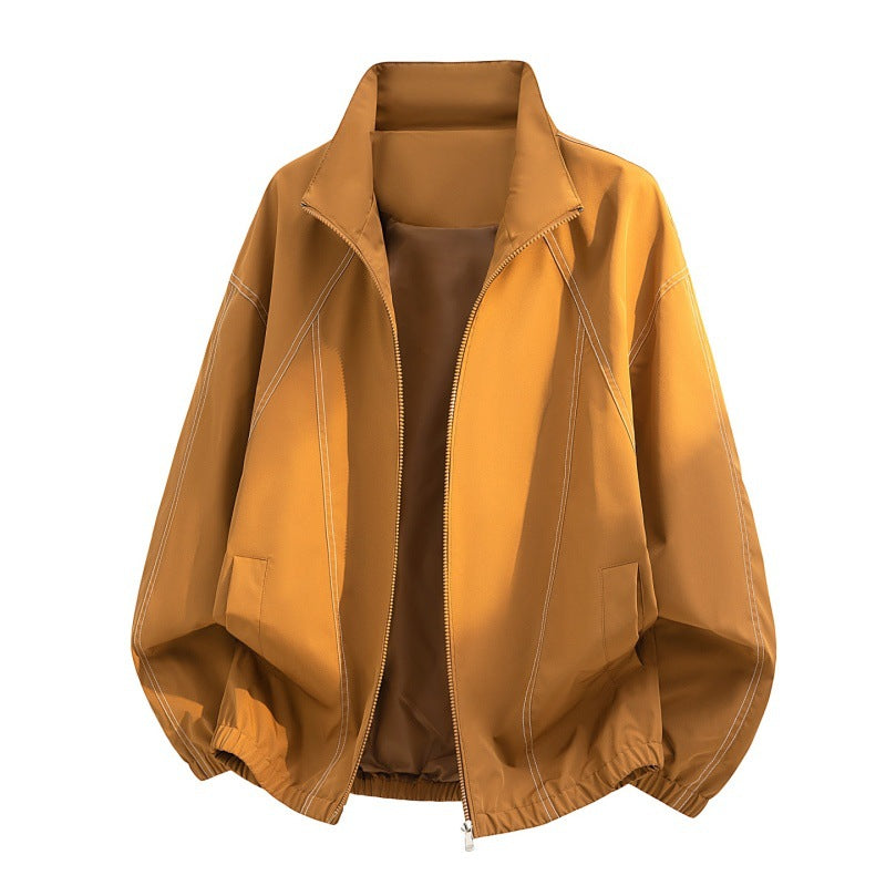 Men's oversized lightweight jacket with stand-up collar, elastic hem, and decorative contrast seams Mune Fashion