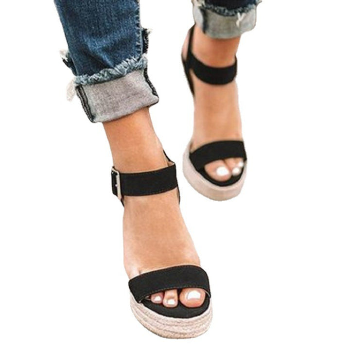 Damen Keil-Sandaletten mit Jute-Plateau und verstellbarem Knöchelriemen Mune Fashion