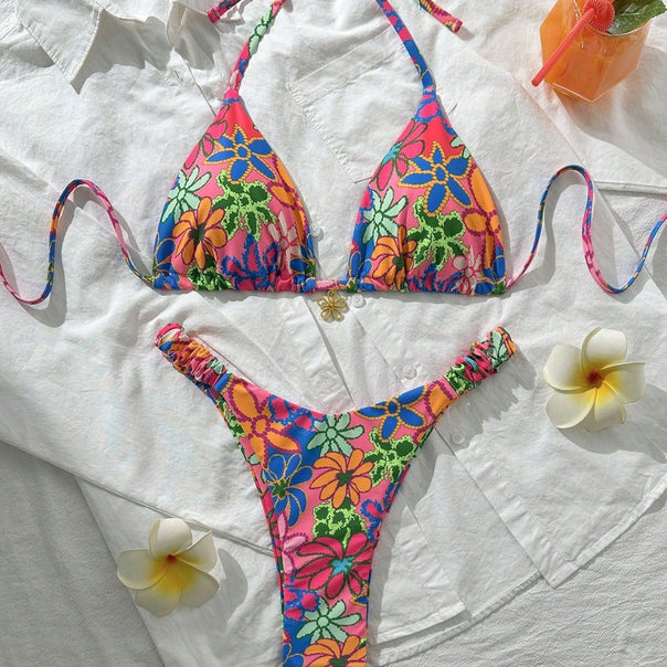 Women's triangle bikini with colorful floral pattern Mune Fashion