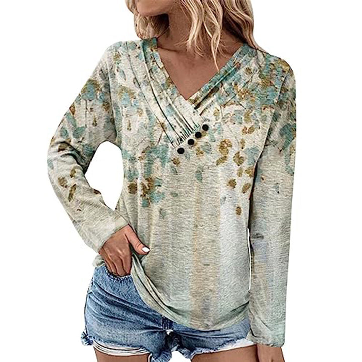 Women's Ribbed V-Neck Sweater with Gradient, Decorative Buttons and Relaxed Fit Mune Fashion