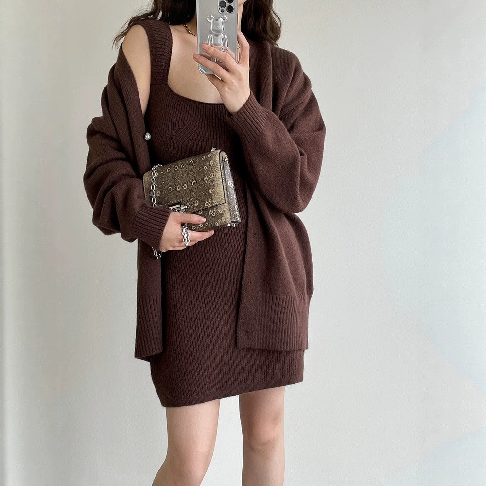 Women's knitted dress with open knit cardigan Mune Fashion