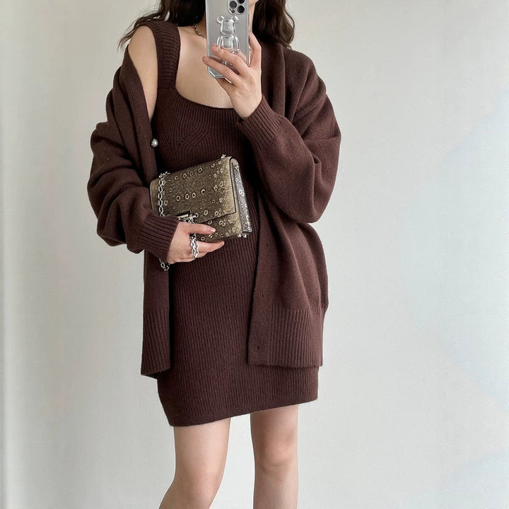 Women's knitted dress with open knit cardigan Mune Fashion