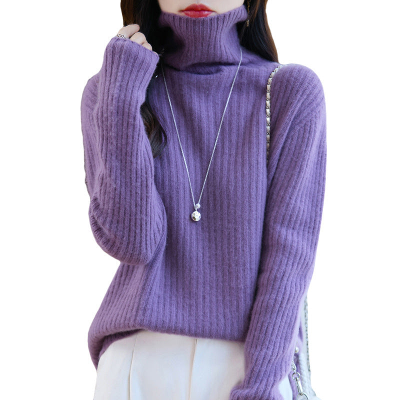 Women's Slim Fine Knit Turtleneck Sweater with Fine Rib Structure and Cashmere-like Feel Mune Fashion