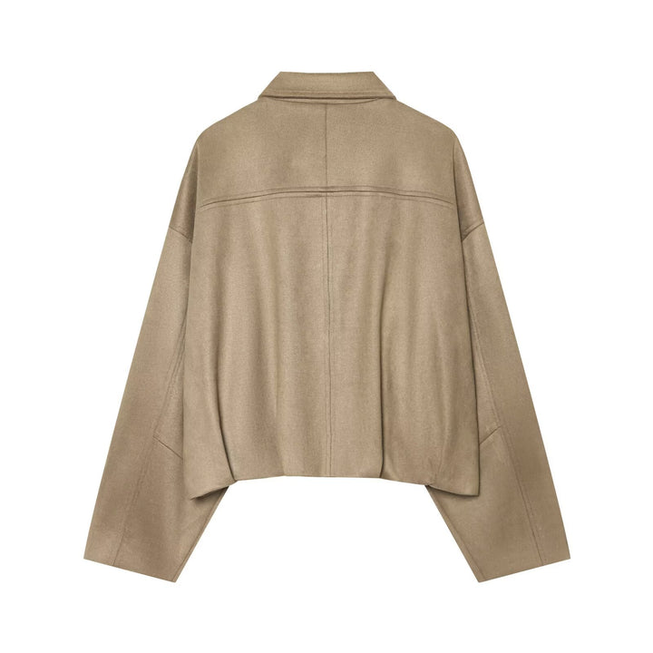 Women Cropped Oversized Cape Jacket with Shirt Collar and Hidden Button Placket Mune Fashion