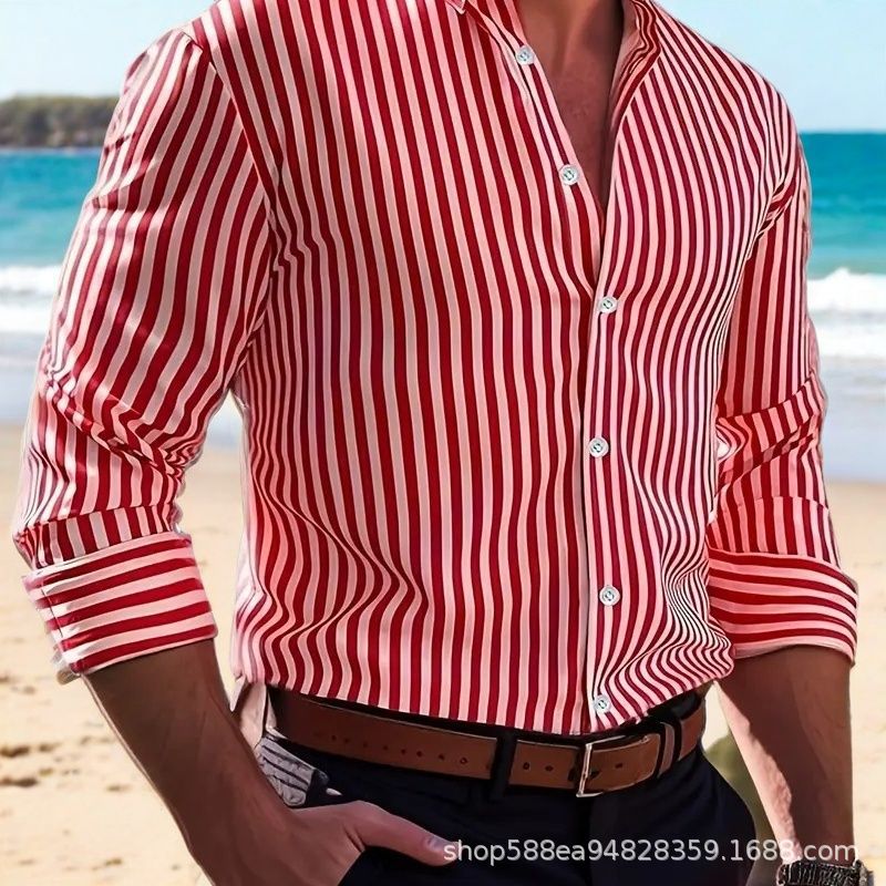 Men's Elegant Long Sleeve Shirt with Fine Stripe Pattern Mune Fashion