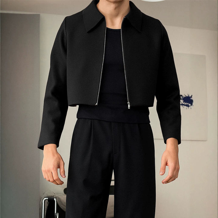 Women's Cropped Jacket with Shirt Collar and Full Zip Mune Fashion