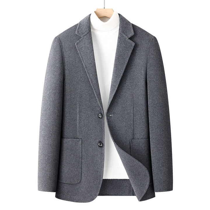 Men's Herringbone Wool Blazer with Lapel Collar and Patch Pockets Mune Fashion