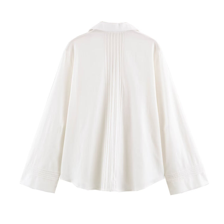 Women's two-piece lounge set in flowing satin look with shirt blouse and high-waisted drawstring pants Mune Fashion