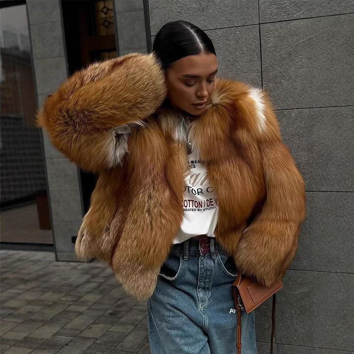 Women Boxy Short Coat in Multi-Layer Faux Fur Look with Voluminous Sleeves Mune Fashion