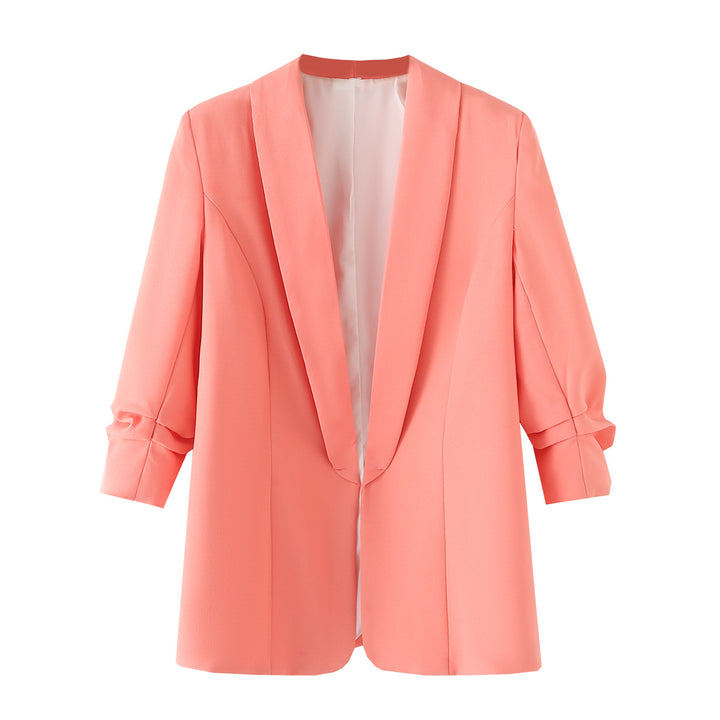 Women's unstructured longer blazer with shawl collar and roll-up sleeves Mune Fashion