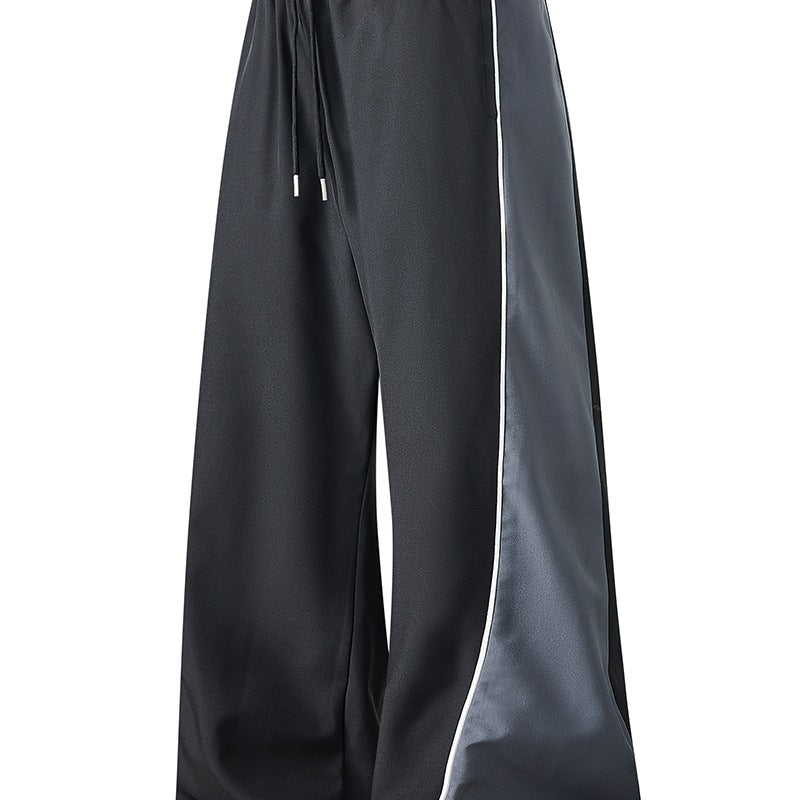 Men's Extra Wide Trackpants with Shiny Side Inserts & Contrast Piping Mune Fashion