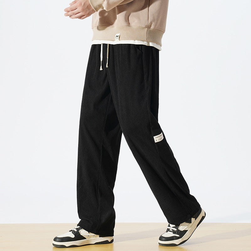 Men's Casual Corduroy Pants with Elastic Waist and Side Pockets Mune Fashion