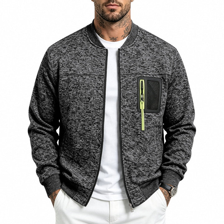 Men's knitted bomber jacket with functional breast pocket and zipper Mune Fashion