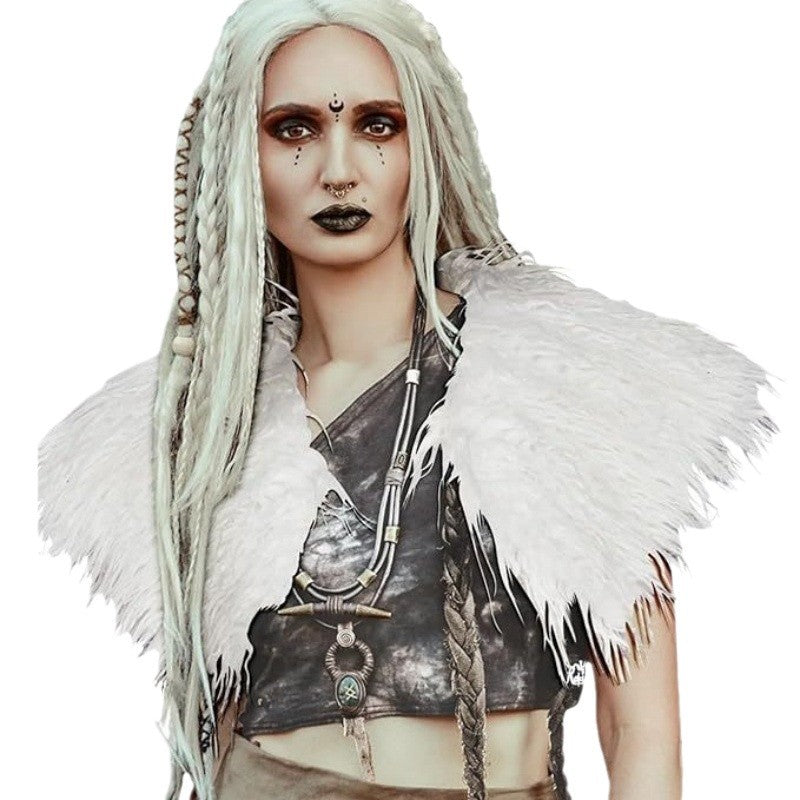 Ladies feather-trimmed shoulder stole in capelet style with soft faux fur collar Mune Fashion