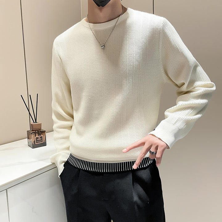 Men's fine-knit sweater with subtle ribbed structure and contrasting hem Mune Fashion