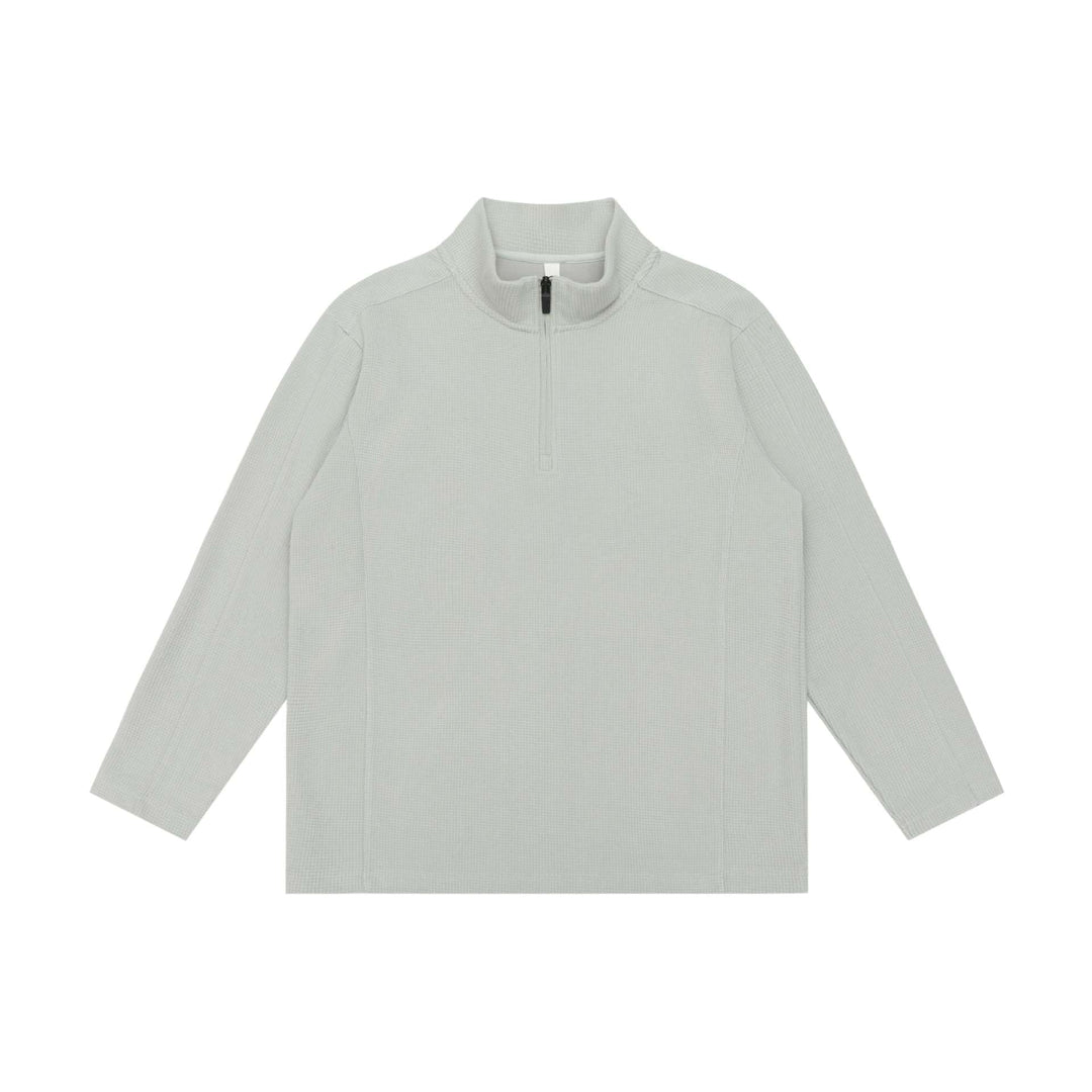 Unisex Waffle Structure Half Zip Pullover with Troyer Collar and Relaxed Fit Mune Fashion
