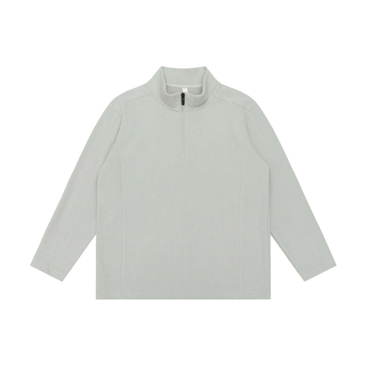 Unisex Waffle Structure Half Zip Pullover with Troyer Collar and Relaxed Fit Mune Fashion