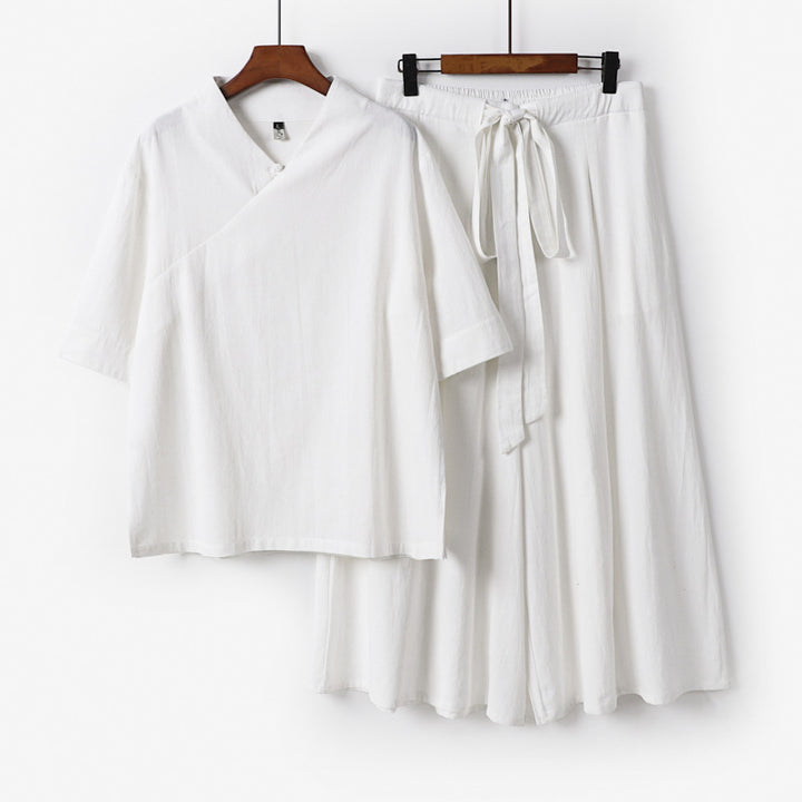 Women's Loose Kimono Loungewear Set with V-Neck and Culotte Pants Mune Fashion