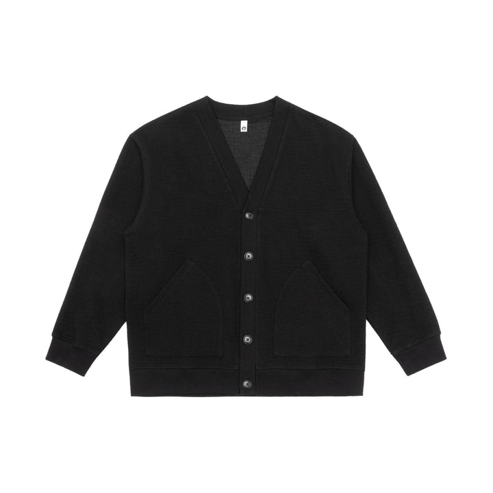 Unisex Waffle Structure Cardigan with V-Neck, Button Placket and Patch Pockets Mune Fashion