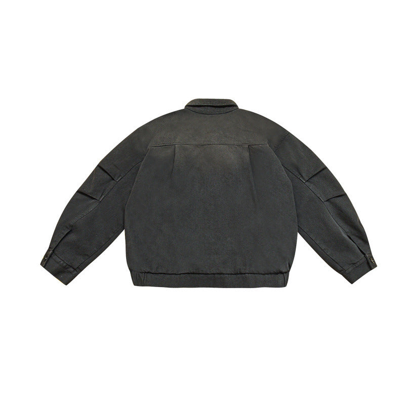 Men's Boxy Bomber Jacket in Suede Look with Shirt Collar, Zipper and Elastic Hem Mune Fashion