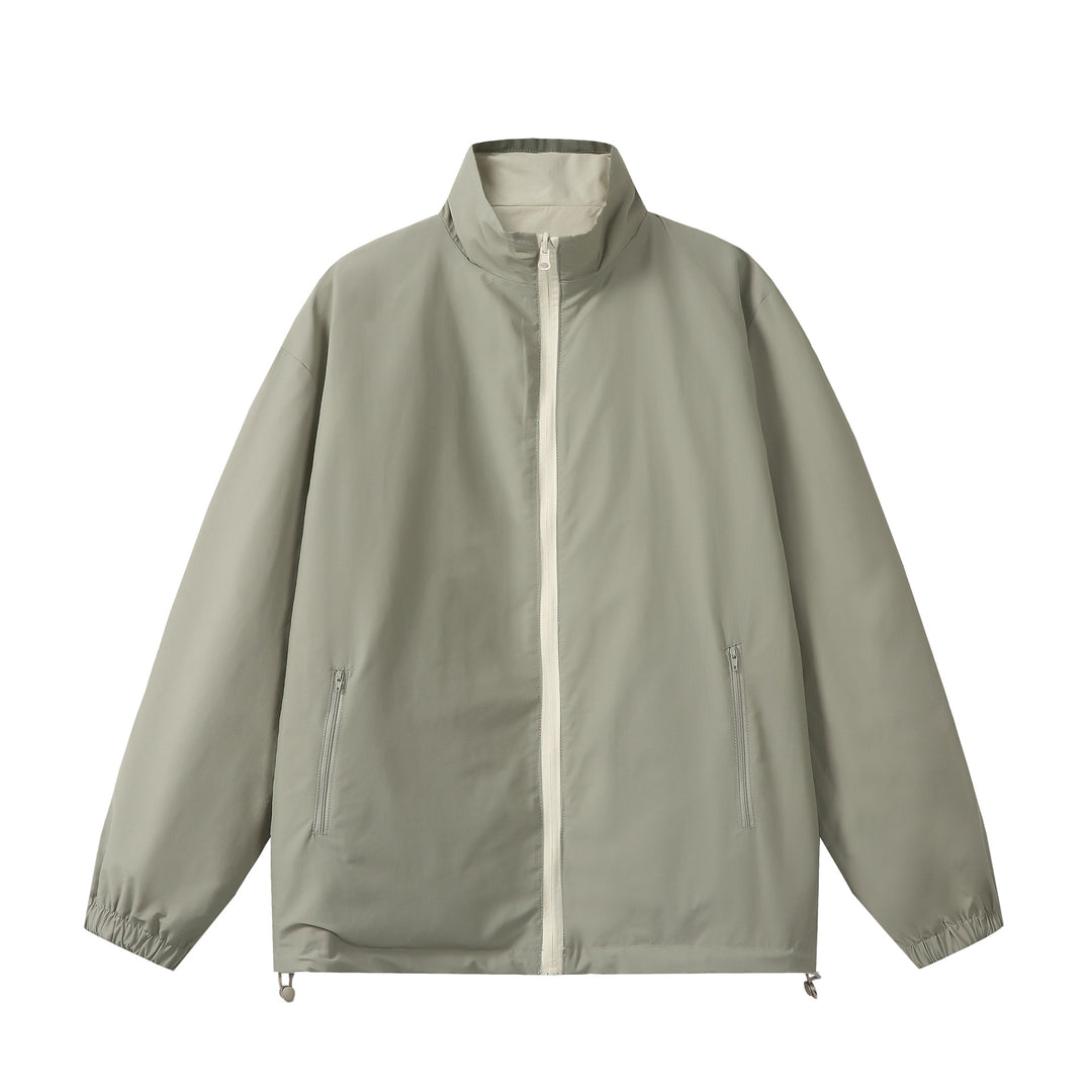Unisex Lightweight Boxy Windbreaker with High Stand Collar and Drawstring Mune Fashion
