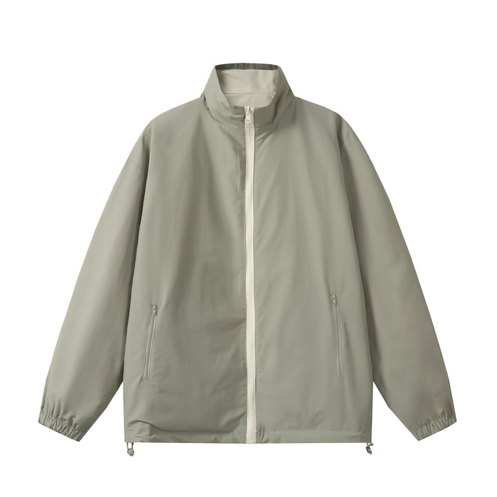 Unisex Lightweight Boxy Windbreaker with High Stand Collar and Drawstring Mune Fashion