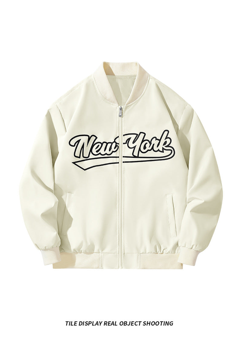 Men's bomber jacket in college style with script front print and ribbed cuffs Mune Fashion