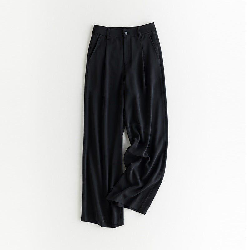 Women Wide High-Waisted Satin Pants with Pleats and Side Pockets Mune Fashion